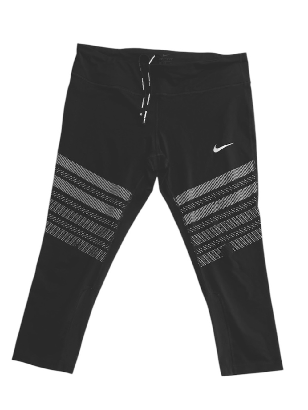 Nike Power Epic Black Running Dri-Fit Women's XL Crop Leggings Stripes Dash